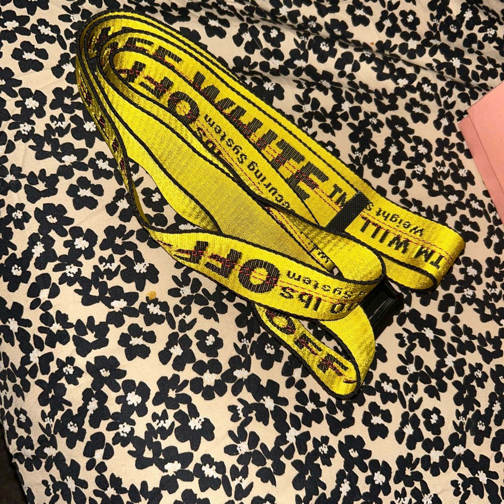 Off-White Vibrant Yellow Belt with Black Text